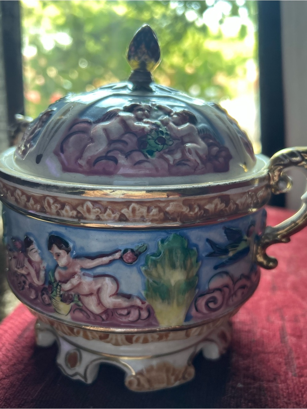 Hand-Painted Blue and Gold Porcelain Lidded Trinket Jar